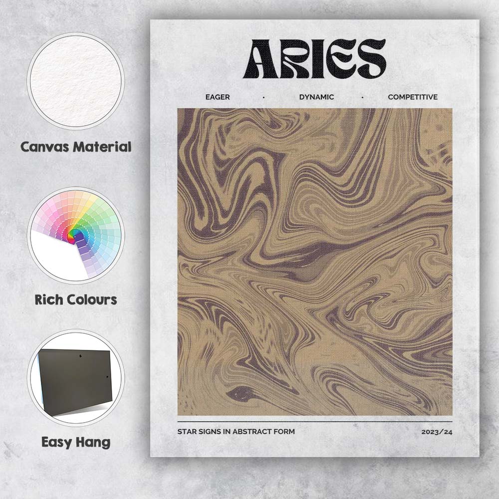 Aries Zodiac Neutral Beige Abstract Marble Swirl Canvas Wall Art Print Decor Picture Ready to Hang