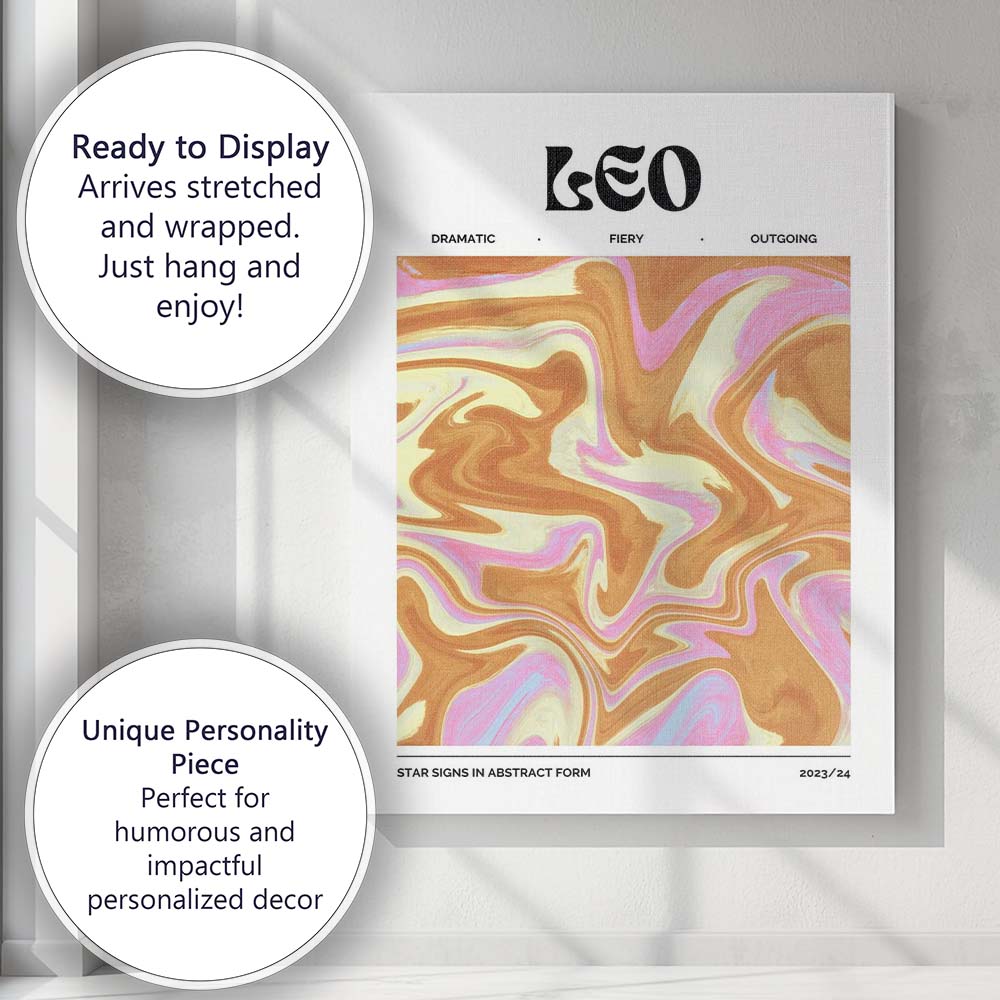 Leo Zodiac Golden Pink Abstract Marble Swirl Canvas Wall Art Print Decor Picture Ready to Hang