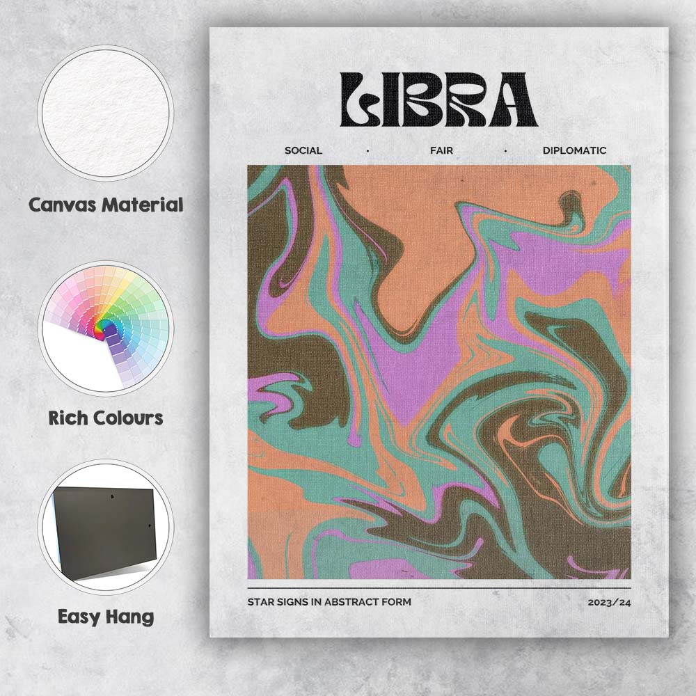 Libra Zodiac Pastel Peach Mint Abstract Marble Swirl Canvas Wall Art Print Decor Picture Ready to Hang