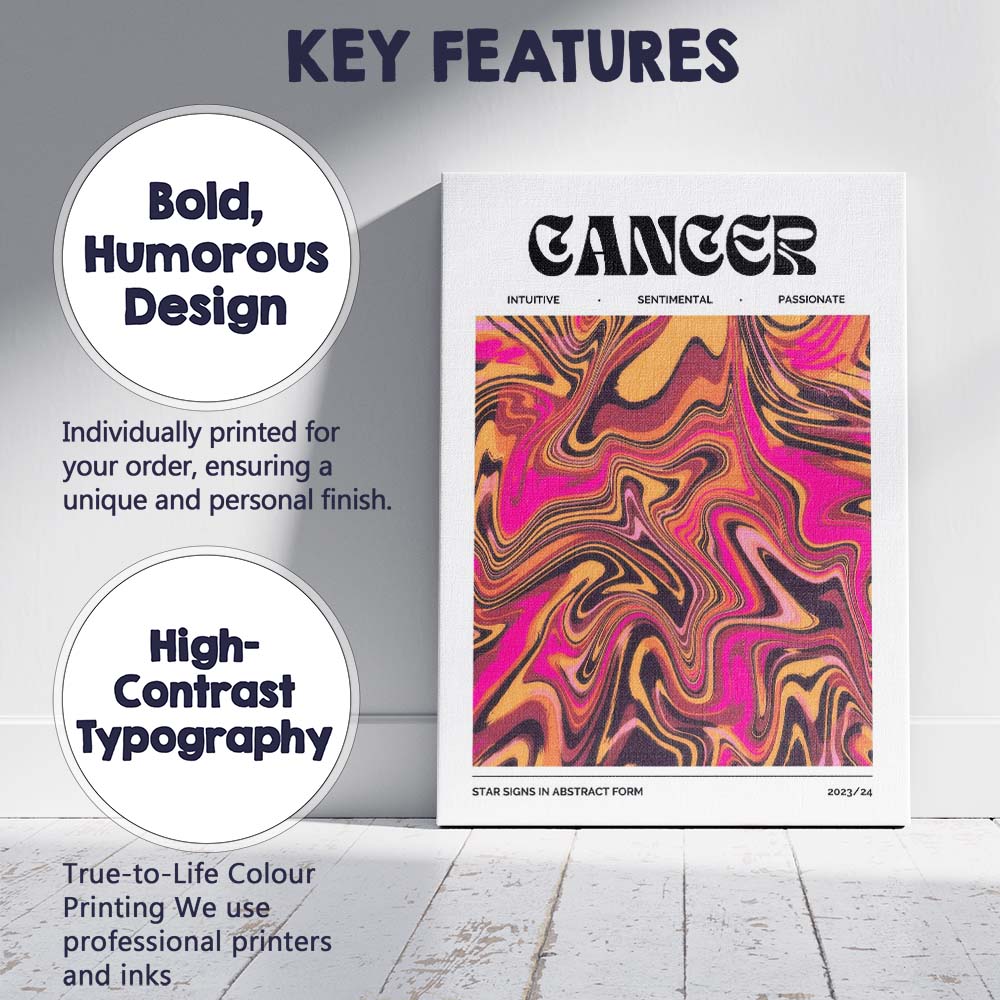 Cancer Zodiac Vibrant Pink Orange Abstract Marble Swirl Canvas Wall Art Print Decor Picture Ready to Hang