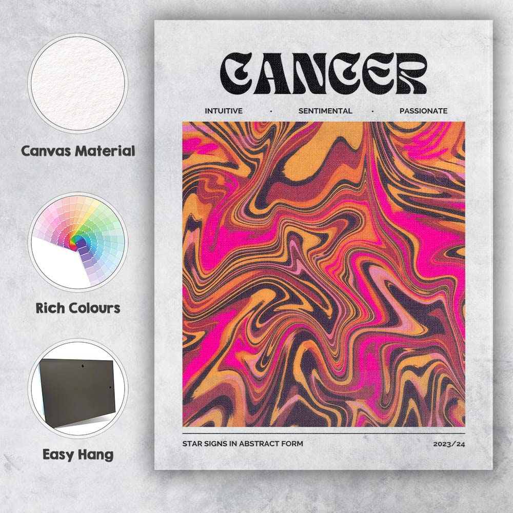 Cancer Zodiac Vibrant Pink Orange Abstract Marble Swirl Canvas Wall Art Print Decor Picture Ready to Hang