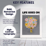 Pastel Floral Bouquet Life Goes On Modern Watercolour Typography Canvas Wall Art Print Decor Picture Ready to Hang