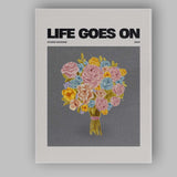 Pastel Floral Bouquet Life Goes On Modern Watercolour Typography Canvas Wall Art Print Decor Picture Ready to Hang