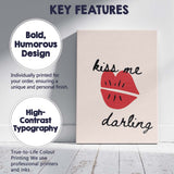 Minimalist Kiss Me Darling Red Lips Romantic Quote Canvas Wall Art Print Decor Picture Ready to Hang