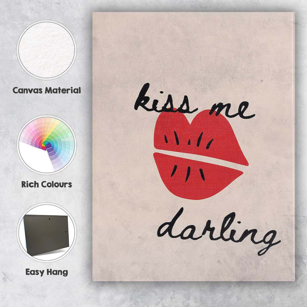Minimalist Kiss Me Darling Red Lips Romantic Quote Canvas Wall Art Print Decor Picture Ready to Hang