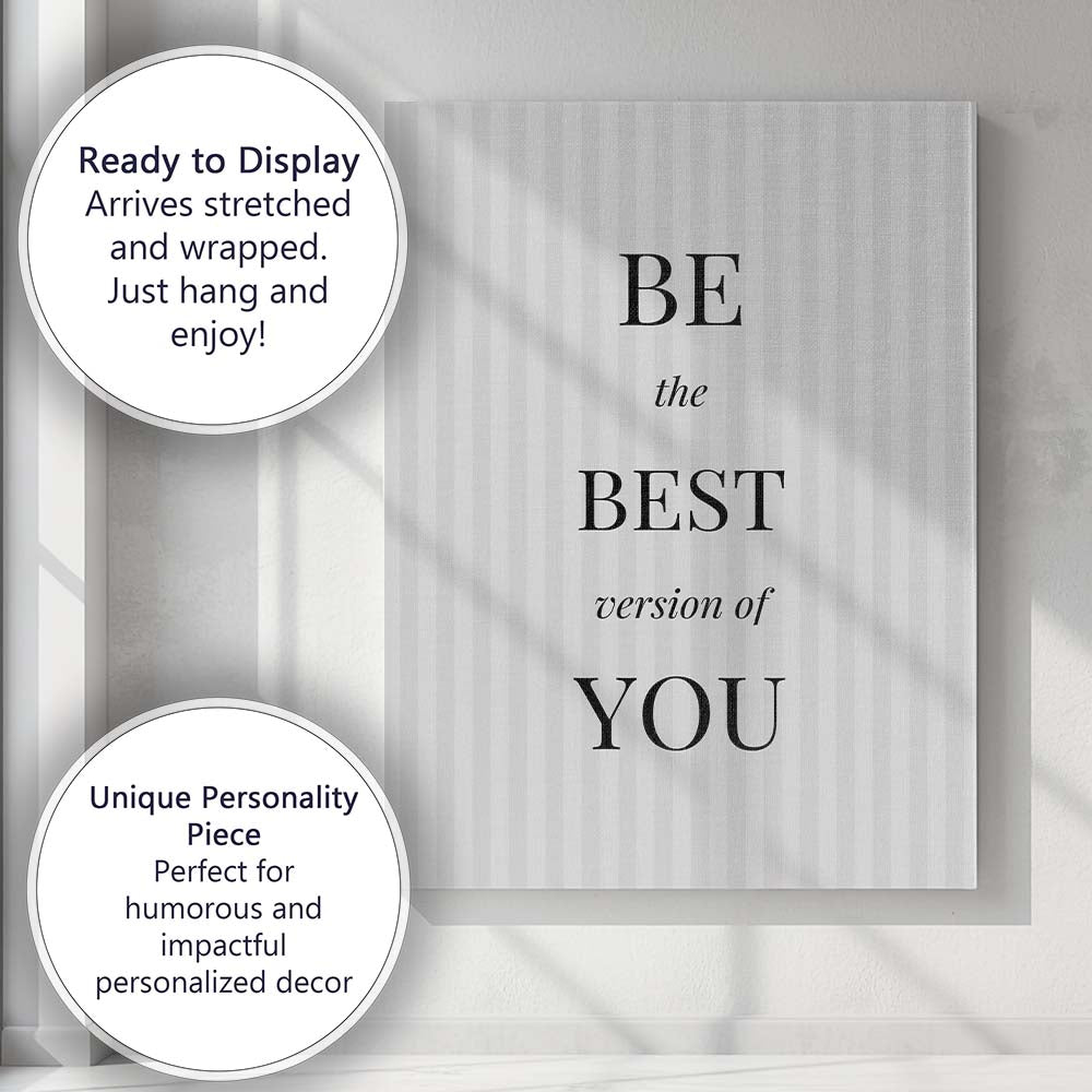 Elegant Be The Best Version Of You Inspirational Typography Canvas Wall Art Print Decor Picture Ready to Hang