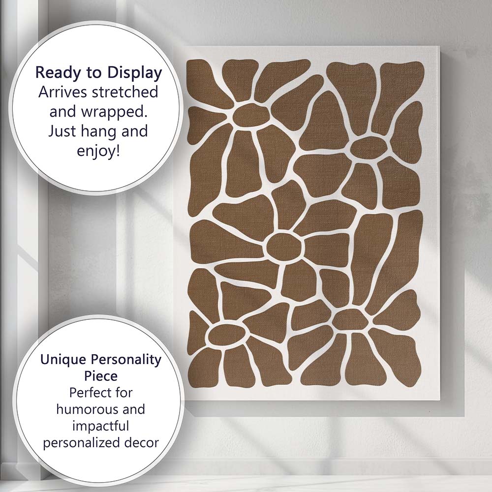 Warm Brown Abstract Organic Floral Shapes Minimalist Pattern Canvas Wall Art Print Decor Picture Ready to Hang