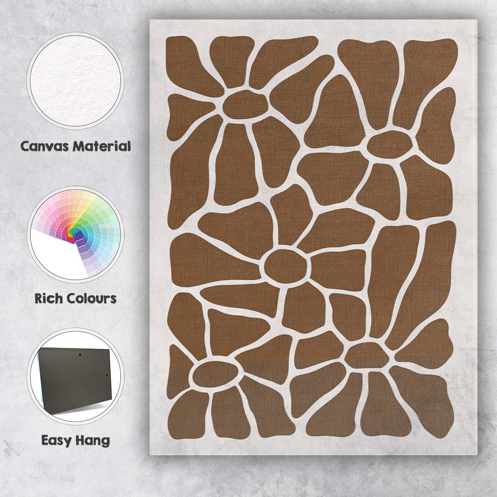 Warm Brown Abstract Organic Floral Shapes Minimalist Pattern Canvas Wall Art Print Decor Picture Ready to Hang