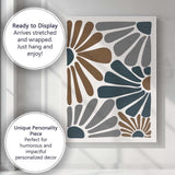 Mid Century Modern Abstract Sunburst Brown Grey Blue Shapes Canvas Wall Art Print Decor Picture Ready to Hang