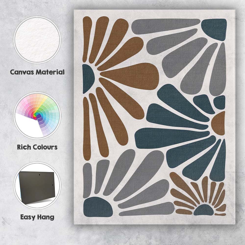 Mid Century Modern Abstract Sunburst Brown Grey Blue Shapes Canvas Wall Art Print Decor Picture Ready to Hang