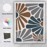 Mid Century Modern Abstract Sunburst Brown Grey Blue Shapes Canvas Wall Art Print Decor Picture Ready to Hang