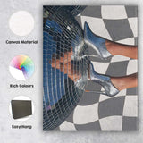 Silver Glitter Ankle Boots Disco Ball Fashion Photography Canvas Wall Art Print Decor Picture Ready to Hang