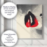Pop Art Red Glossy Lips Halftone Fashion Portrait Canvas Wall Art Print Decor Picture Ready to Hang