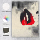 Pop Art Red Glossy Lips Halftone Fashion Portrait Canvas Wall Art Print Decor Picture Ready to Hang