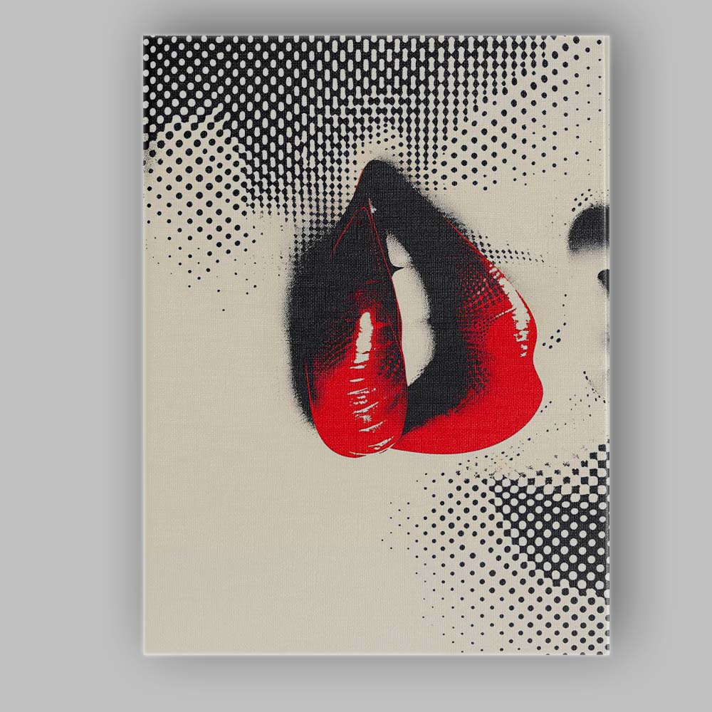 Pop Art Red Glossy Lips Halftone Fashion Portrait Canvas Wall Art Print Decor Picture Ready to Hang