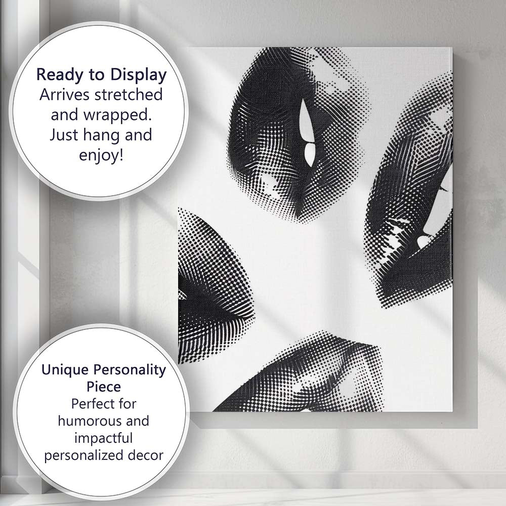 Black Halftone Lips Minimalist Pop Art Seamless Pattern Canvas Wall Art Print Decor Picture Ready to Hang
