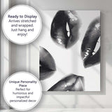 Black Halftone Lips Minimalist Pop Art Seamless Pattern Canvas Wall Art Print Decor Picture Ready to Hang