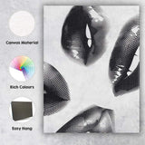 Black Halftone Lips Minimalist Pop Art Seamless Pattern Canvas Wall Art Print Decor Picture Ready to Hang
