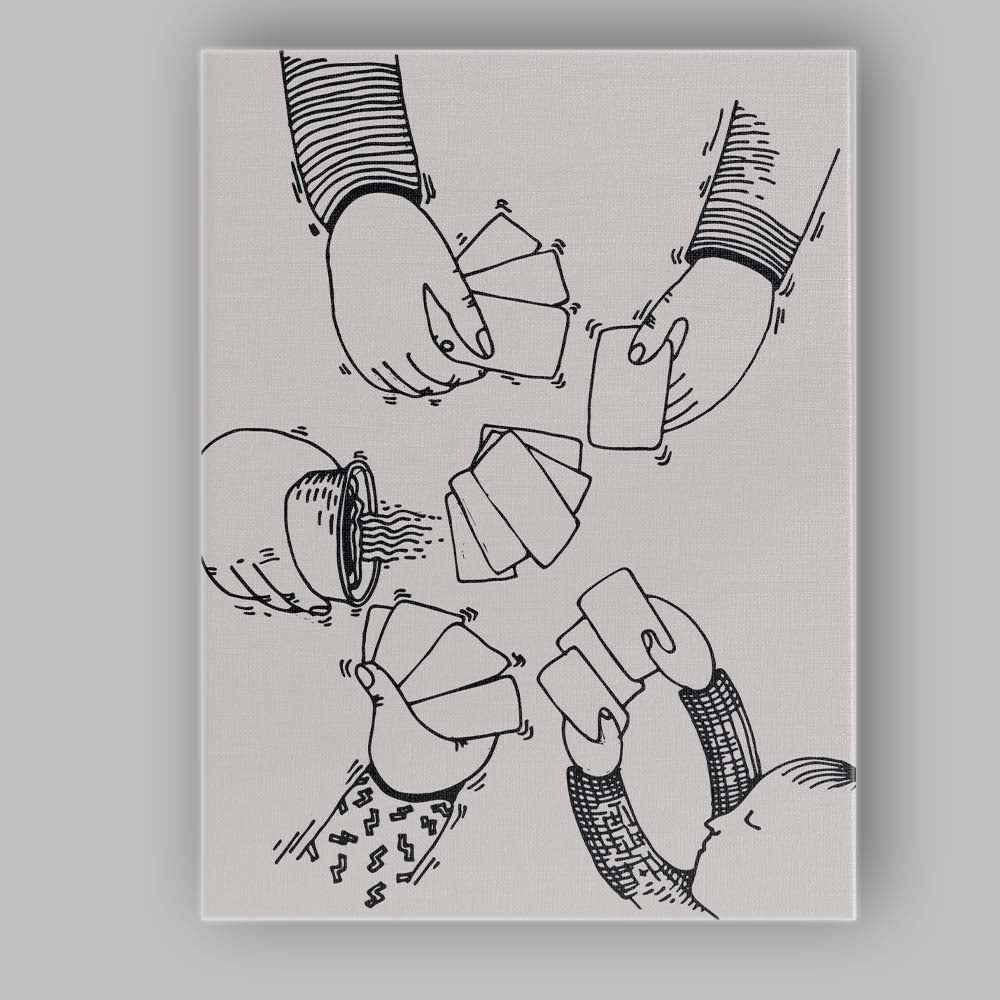 Minimalist Line Drawing Playing Cards Hands Illustration Canvas Wall Art Print Decor Picture Ready to Hang