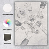 Abstract Minimalist Cocktail Cheers Line Art Hands Gathering Canvas Wall Art Print Decor Picture Ready to Hang
