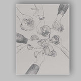 Abstract Minimalist Cocktail Cheers Line Art Hands Gathering Canvas Wall Art Print Decor Picture Ready to Hang