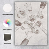 Abstract Minimalist Cocktail Toast Sketch Illustration Canvas Wall Art Print Decor Picture Ready to Hang