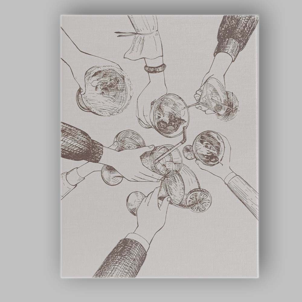 Abstract Minimalist Cocktail Toast Sketch Illustration Canvas Wall Art Print Decor Picture Ready to Hang
