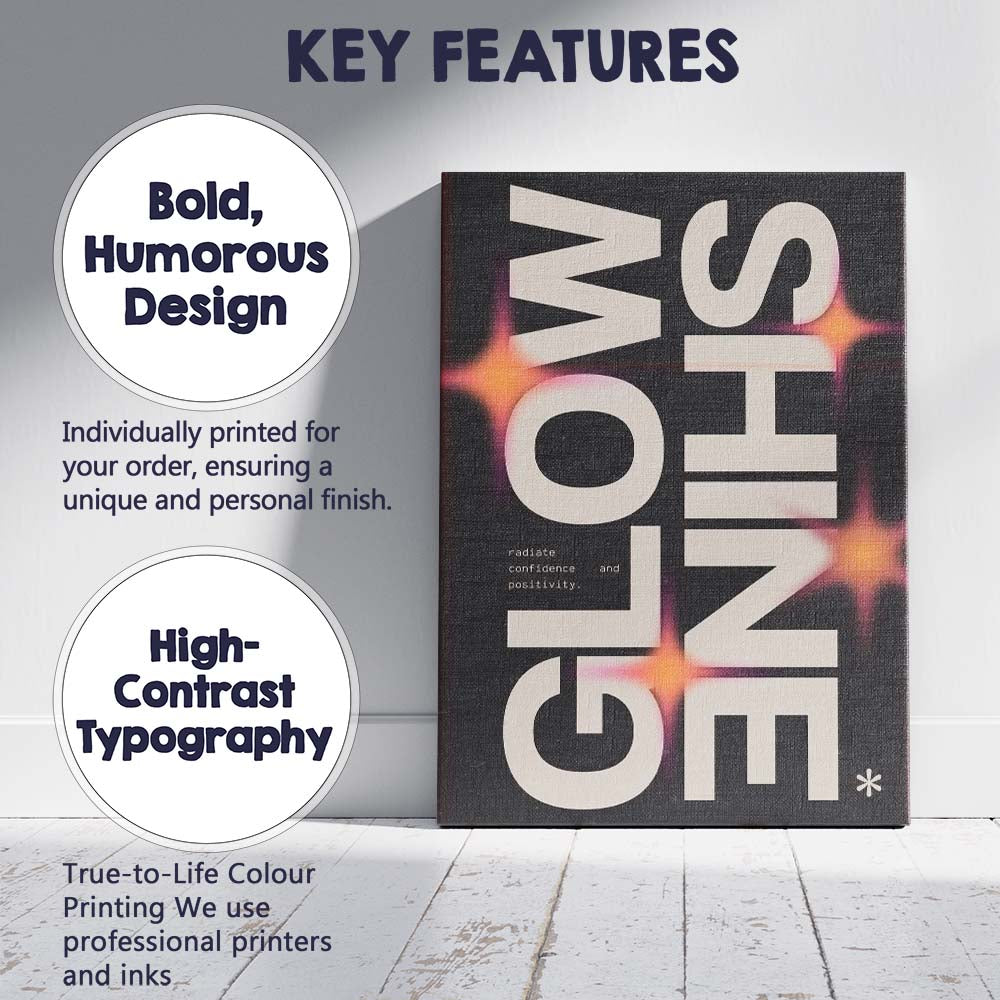 Modern Glow Typography Glow Shine Inspirational Quote Canvas Wall Art Print Decor Picture Ready to Hang