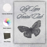 Elegant Black Butterfly Self Love Social Club Typography Canvas Wall Art Print Decor Picture Ready to Hang