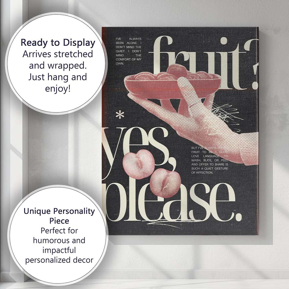 Retro Typography Fruit Bowl Still Life Peach Aesthetic Quote Collage Canvas Wall Art Print Decor Picture Ready to Hang