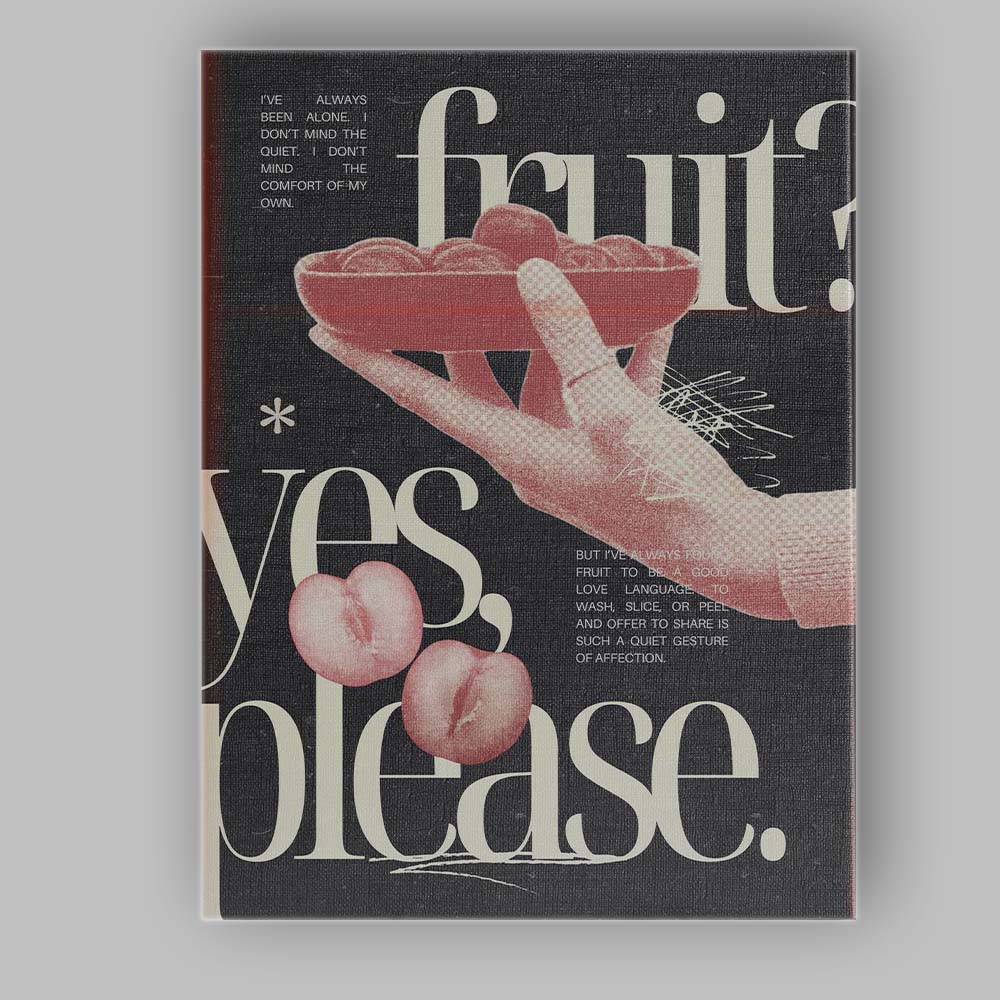 Retro Typography Fruit Bowl Still Life Peach Aesthetic Quote Collage Canvas Wall Art Print Decor Picture Ready to Hang