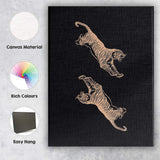 Minimal Black Background Leaping Tigers Line Art Illustration Canvas Wall Art Print Decor Picture Ready to Hang