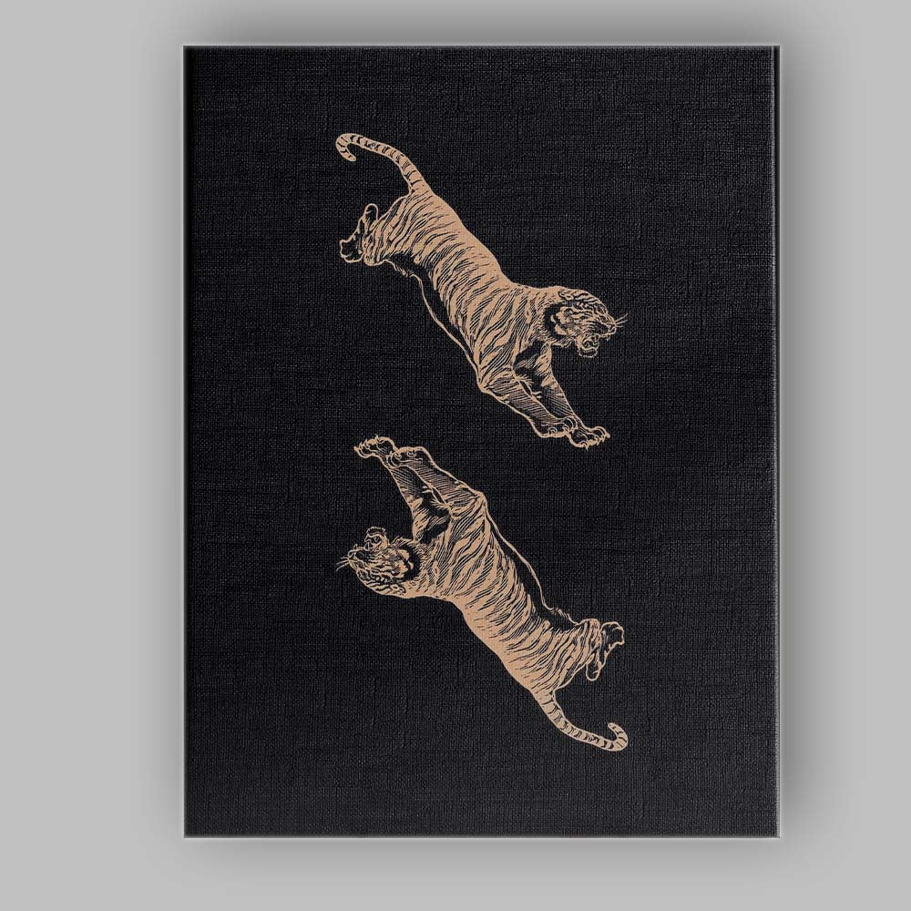 Minimal Black Background Leaping Tigers Line Art Illustration Canvas Wall Art Print Decor Picture Ready to Hang