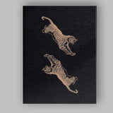 Minimal Black Background Leaping Tigers Line Art Illustration Canvas Wall Art Print Decor Picture Ready to Hang