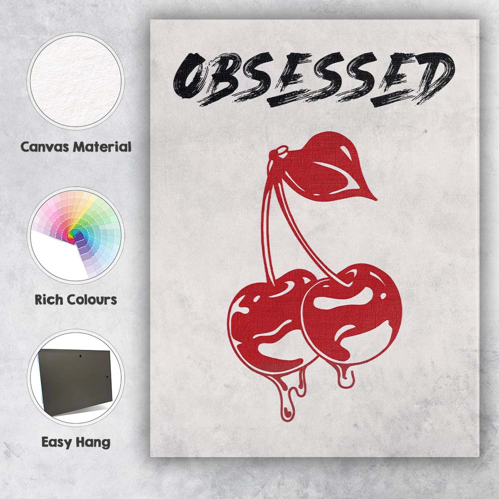 Bold Obsessed Red Cherry Graphic Typography Canvas Wall Art Print Decor Picture Ready to Hang