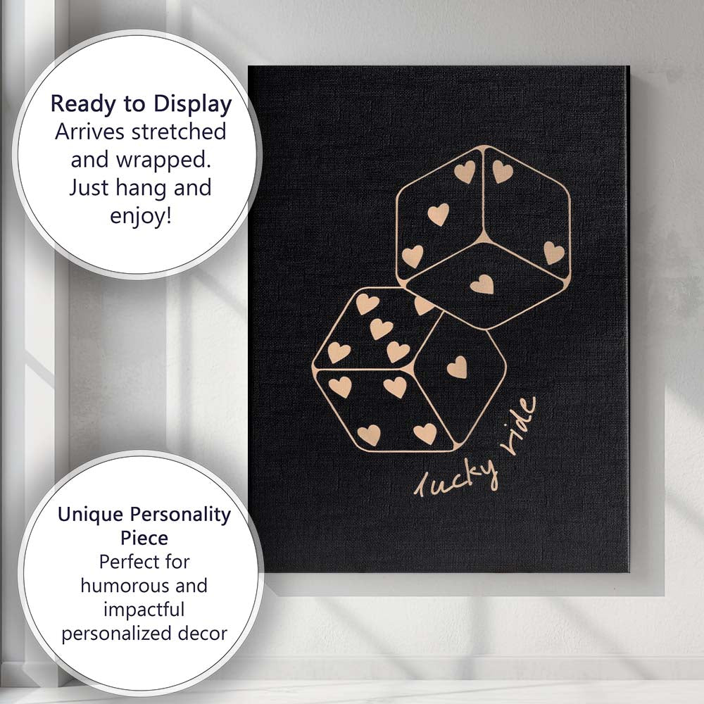 Lucky Heart Pattern Dice Minimalist Graphic Canvas Wall Art Print Decor Picture Ready to Hang