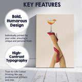 Red High Heels Cocktail Glass Fashion Glamour Minimalist Canvas Wall Art Print Decor Picture Ready to Hang