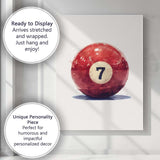 Red Number Seven Billiard Pool Ball Watercolour Sports Canvas Wall Art Print Decor Picture Ready to Hang