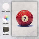 Red Number Seven Billiard Pool Ball Watercolour Sports Canvas Wall Art Print Decor Picture Ready to Hang