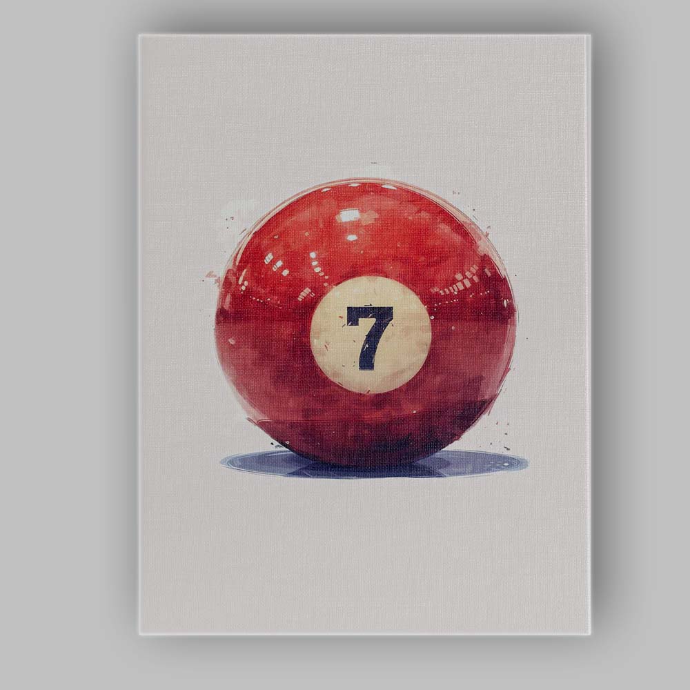 Red Number Seven Billiard Pool Ball Watercolour Sports Canvas Wall Art Print Decor Picture Ready to Hang