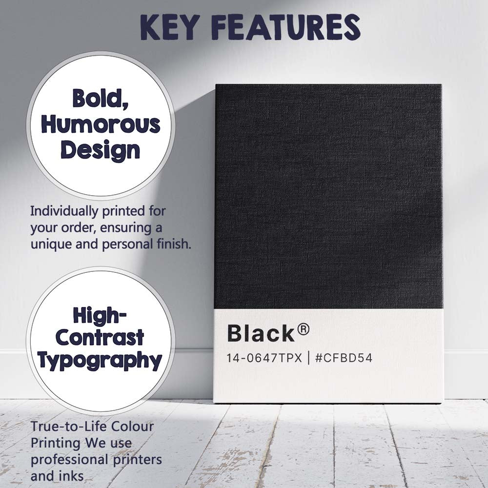 Pantone Black Colour Swatch Minimalist Graphic Design Canvas Wall Art Print Decor Picture Ready to Hang