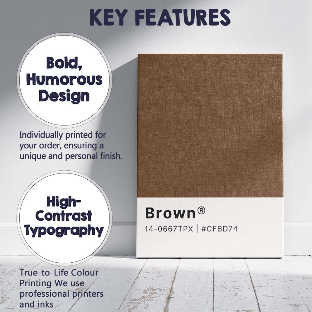 Pantone Brown Colour Swatch Minimalist Graphic Design Canvas Wall Art Print Decor Picture Ready to Hang