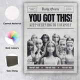 Motivational You Got This Inspirational Newspaper Typography Canvas Wall Art Print Decor Picture Ready to Hang