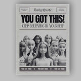 Motivational You Got This Inspirational Newspaper Typography Canvas Wall Art Print Decor Picture Ready to Hang