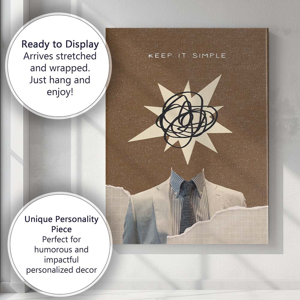 Abstract Keep It Simple Minimalist Surreal Headless Business Figure Modern Collage Canvas Wall Art Print Decor Picture Ready to Hang