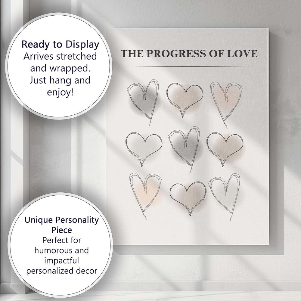 Minimalist Progress of Love Abstract Heart Line Art Neutral Beige Canvas Wall Art Print Decor Picture Ready to Hang