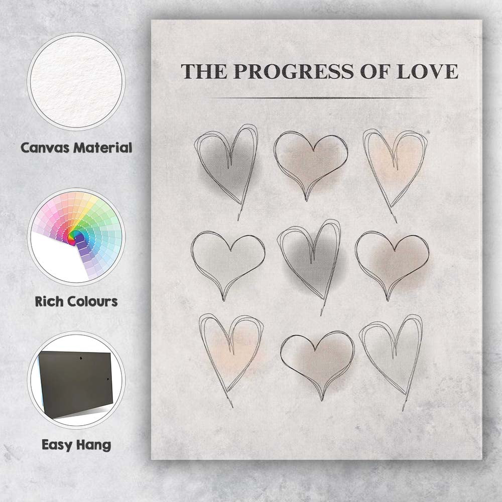 Minimalist Progress of Love Abstract Heart Line Art Neutral Beige Canvas Wall Art Print Decor Picture Ready to Hang