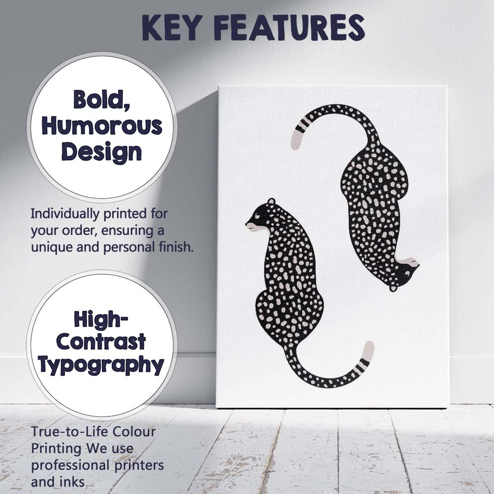 Modern Abstract Black Spotted Leopard Pair Minimalist Animal Illustration Canvas Wall Art Print Decor Picture Ready to Hang