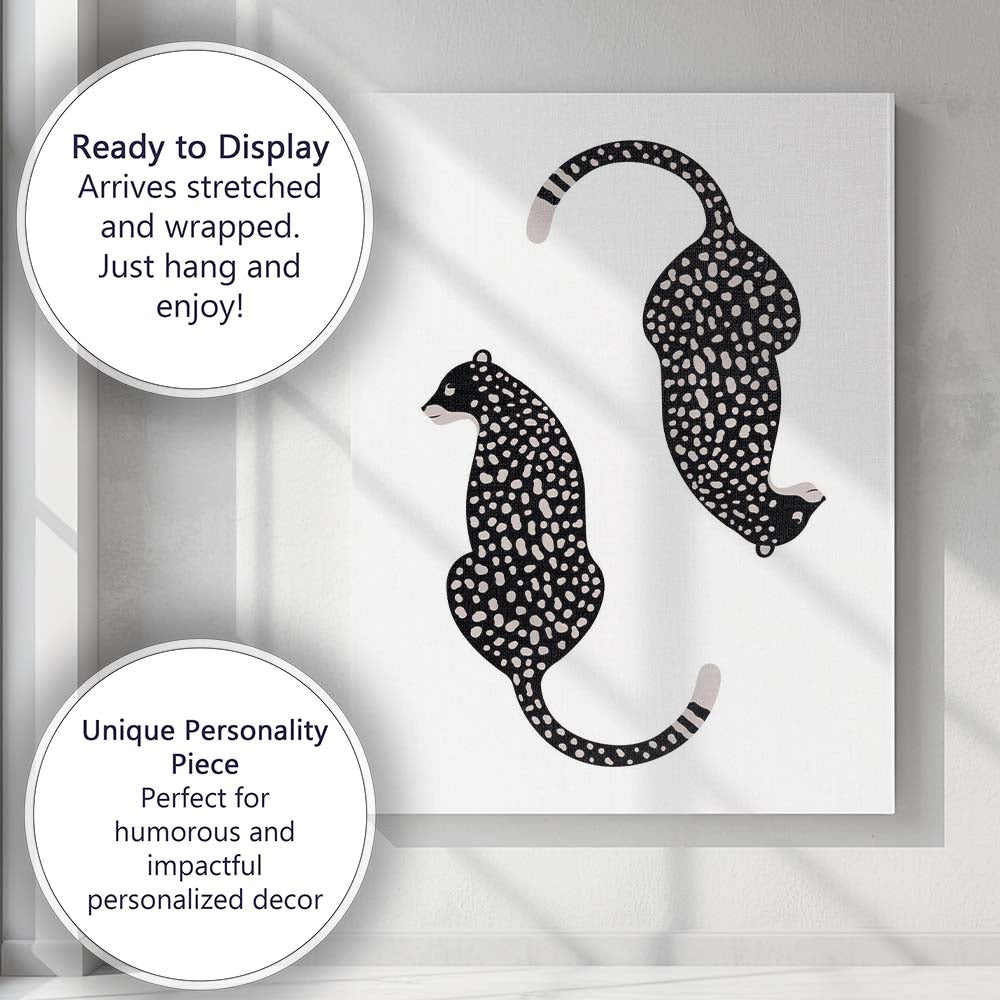 Modern Abstract Black Spotted Leopard Pair Minimalist Animal Illustration Canvas Wall Art Print Decor Picture Ready to Hang
