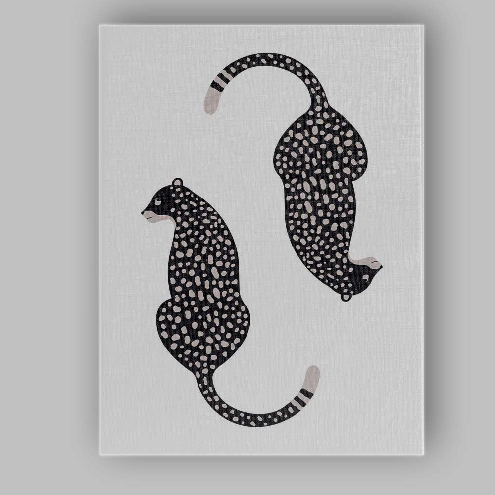 Modern Abstract Black Spotted Leopard Pair Minimalist Animal Illustration Canvas Wall Art Print Decor Picture Ready to Hang